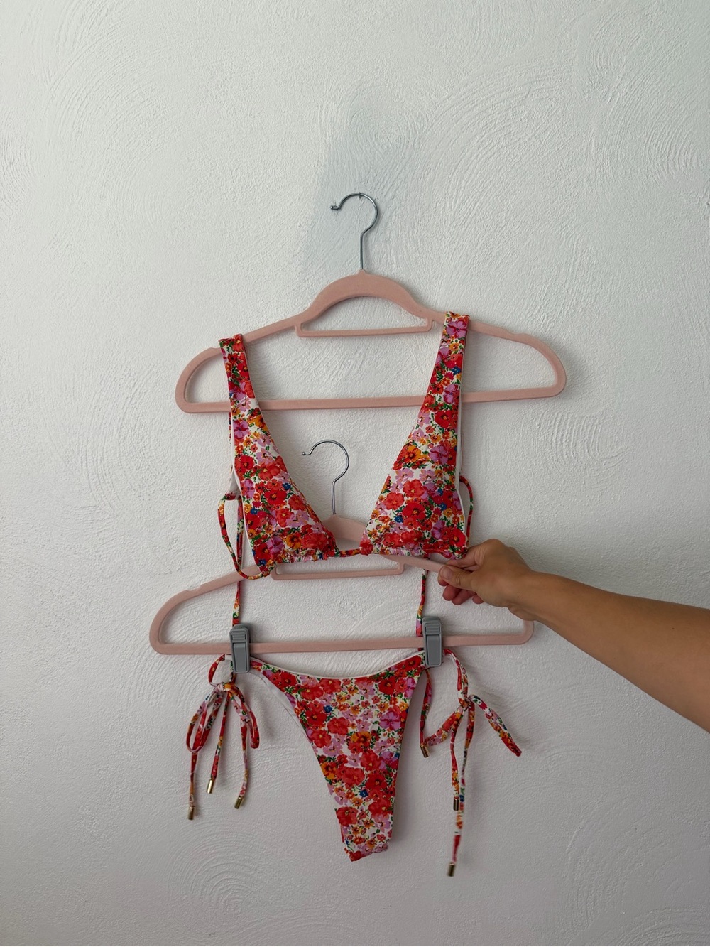 Monday Swimwear Floral Tie-Side Bikini in Red and Pink